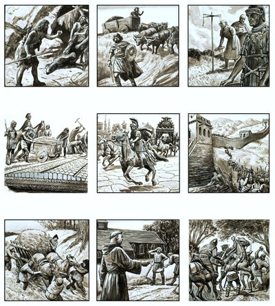 Montagem de fotos sobre a história das estradas de English School