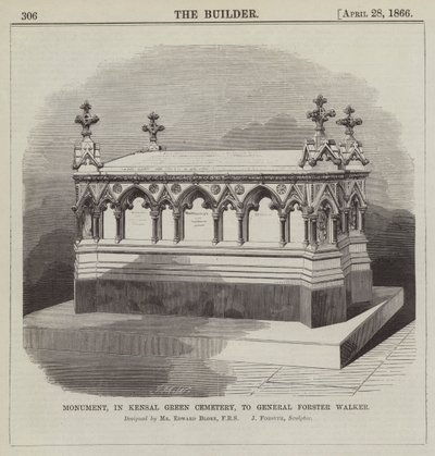 Monumento, no Cemitério Kensal Green, ao General Forster Walker, desenhado pelo Sr. Edward Blore, FRS (gravura) de English School