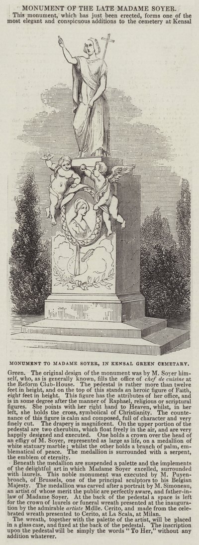 Monumento à Madame Soyer, no Cemitério de Kensal Green (gravura) de English School