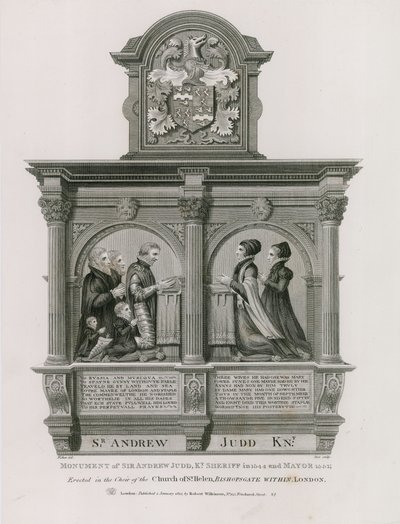 Monumento a Sir Andrew Judd, Xerife e Prefeito, em St Helens Bishopsgate, Londres de English School