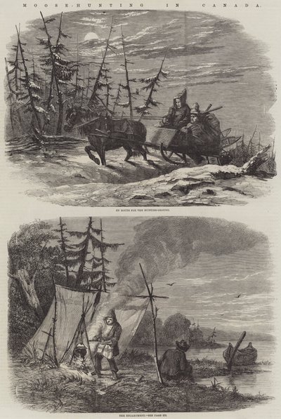 Moose-Hunting in Canada (gravura) de English School