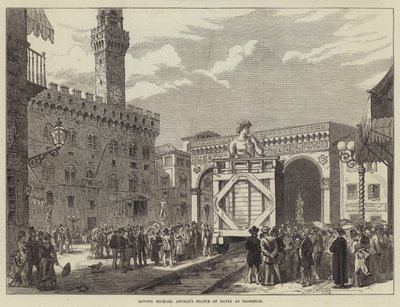 A deslocação da estátua de David de Miguel Ângelo em Florença (gravura) de English School