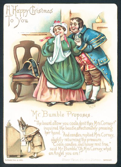Sr. Bumble e Sra. Corney, cartão de Natal de English School