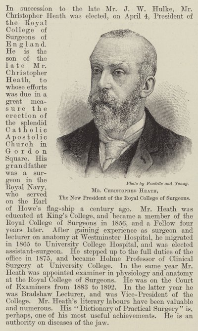 Sr. Christopher Heath, o Novo Presidente do Colégio Real de Cirurgiões (gravura) de English School