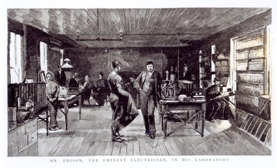 Sr. Edison (1847-1931), o eminente eletricista, em seu laboratório de English School