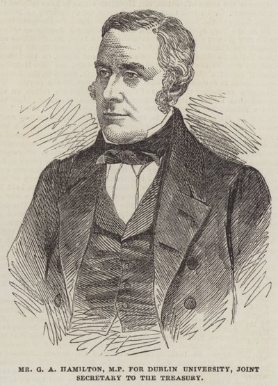 Sr. G A Hamilton, Deputado da Universidade de Dublin, Secretário Adjunto do Tesouro (gravura) de English School