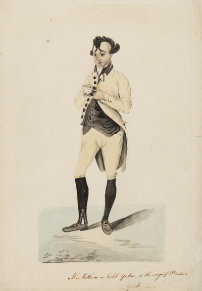 Sr. Matthews como Caleb Quotem nos Wags of Windsor, York, c.1820 de English School