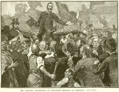 Sr. Parnell discursando em uma reunião anti-aluguel em Limerick de English School