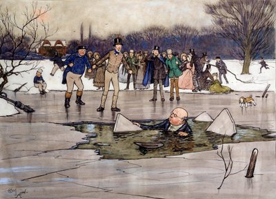 Mr. Pickwick on the ice Ilustração das obras de Charles Dickens (1812-1870) da escola inglesa. 1837 Coleção particular de English School