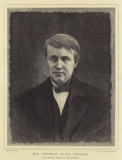 Sr. Thomas Alva Edison, o eletricista e inventor americano (gravura) de English School