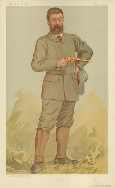 Sr. Walter Winans, The record revolver shot, 17 de agosto de 1893, Vanity Fair cartoon de English School