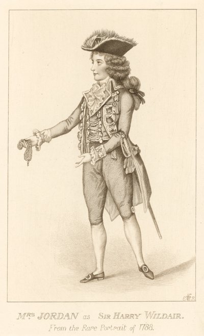 Sra. Jordan como Sir Harry Wildair do raro retrato de 1788 de English School