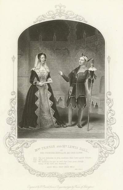 Sra. Ternan e Sr. Lewis Ball como a Condessa Rousillon e seu palhaço, Alls Bem Que Termina Bem, Ato I, cena iii de English School