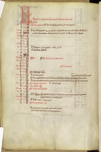Ms.25512 fol.11v Calendário dos Dias Santos, meados do século XIII de English School