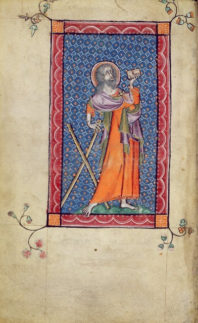 Ms 1-2005, f.1v: Santo André, miniatura do Saltério de Macclesfield, Uso de Sarum, East Anglia, c.1330 de English School