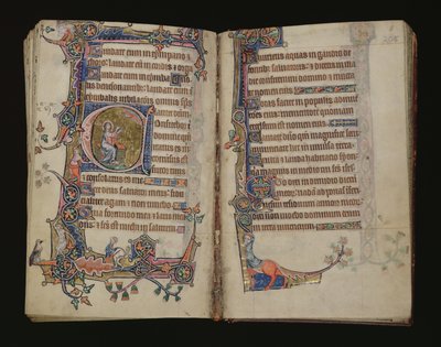 Ms 1-2005, ff.207v-208r: Isaías orando, historiated inicial do Saltério de Macclesfield, Uso de Sarum, East Anglia, c.1330 de English School