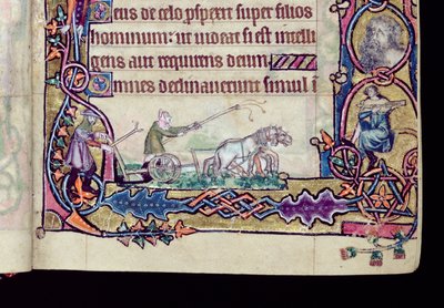 Sra. 1-2005, ff.76v-77r: David e o tolo, inicial histórica do Psalter Macclesfield, Uso de Sarum, East Anglia, c.1330 (vellum) (detalhe de 276994) de English School