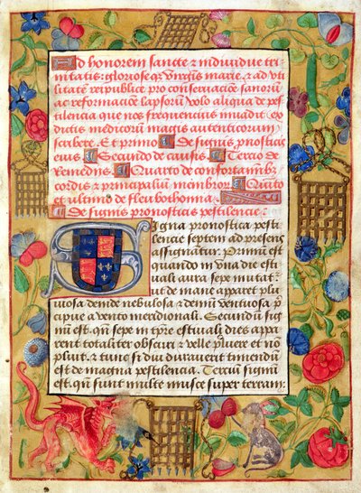 Ms 261 fol.1r Page de uma Coleção de Plague Tracts em Latim e Inglês, c.1500 de English School