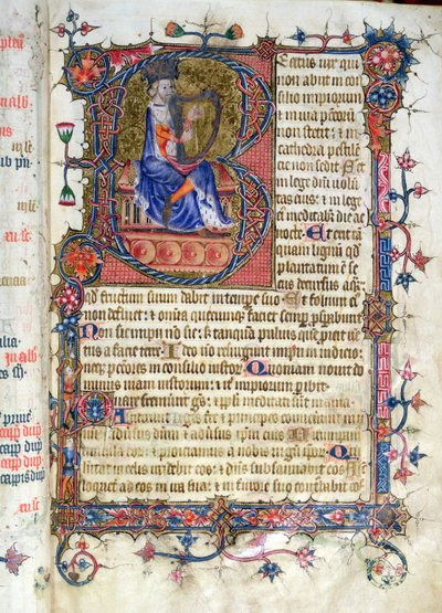 Ms 26 fol.7r. Salmo 1, David harping, do Ramsey Abbey Psalter, c.1380 de English School
