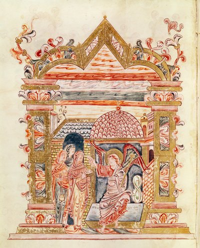 Ms 274 (Y-6) fol.72v As Mulheres Santas no Túmulo, do Missal de Robert de Jumieges, c.1016 de English School