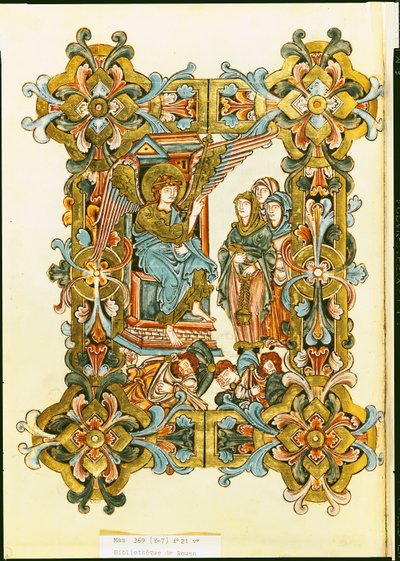 Ms 369 fol.21v As Mulheres Santas no Túmulo, do Pontífice de Winchester, do final do século 10 ao início do 11 de English School