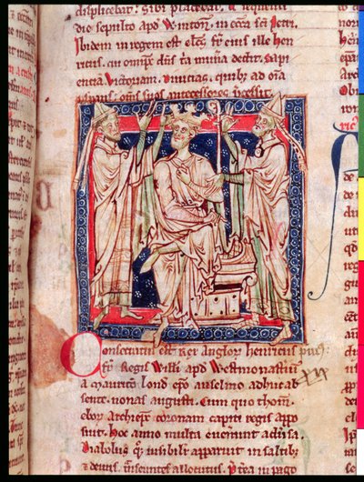 Ms 6712 (A.6.89) fol.129r HENRY 1 (1068-1135), em miniatura das flores da história por Matthew Paris, 1250-1252 de English School
