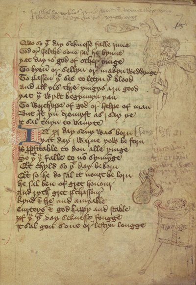 Ms. Harley 1735 fol.7r Página de um caderno médico escrito em inglês médio (vellum) de English School