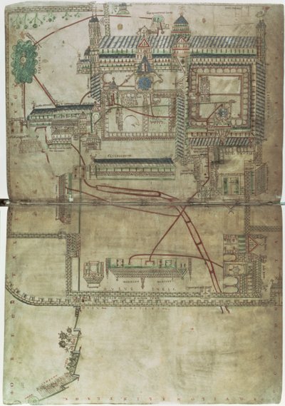 Ms R 171 f.285 Planta da Catedral de Canterbury e do sistema de encanamento, do 