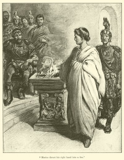 "Mucius empurrou a mão direita para uma fogueira" (gravação) de English School