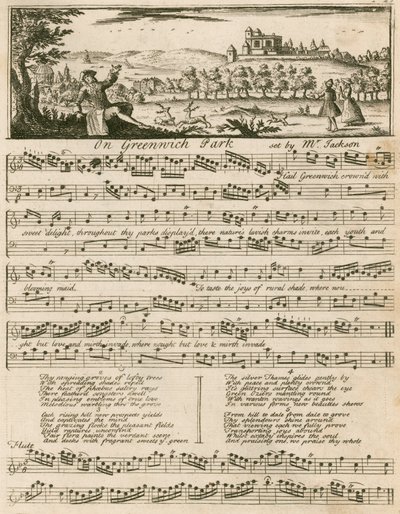 Partitura musical: Em Greenwich Park, definido por Jackson de English School