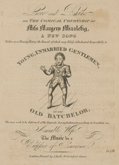 Partitura musical para Love and Rhino, ou The Comical Courtship of Miss Margery Mizzlefig de English School