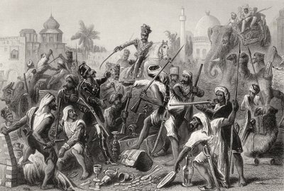 Sepulcros Mutinous dividindo despojos, de "A História do Motim Indiano", publicado em 1858 de English School