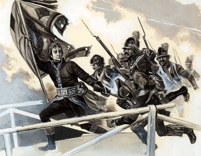 Napoleão liderando seu exército através da ponte em Lodi. de English School