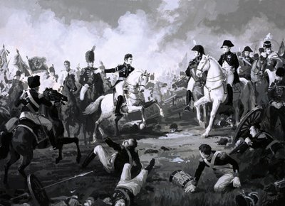 Napoleão triunfa na Batalha de Austerlitz (guache no papel) de English School