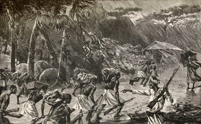 Carregadores nativos da expedição de socorro a Emin Paxá, de Sir Henry Morton Stanley, em África, de 1886 a 1889 de English School