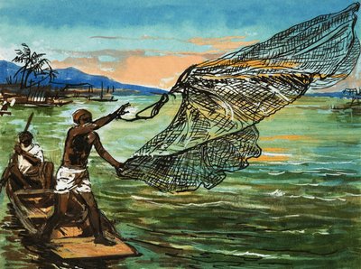 Nativos pescando no rio Níger, na África de English School