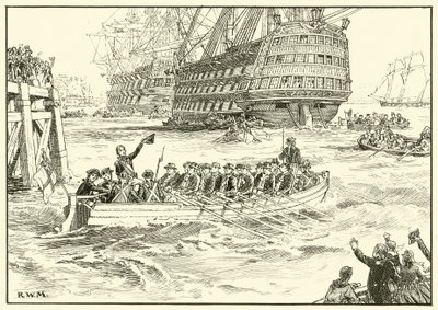 Nelson embarca sua Flagship em Portsmouth (tinta no papel) de English School