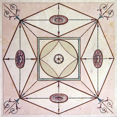 Projeto de teto neoclássico, Ugbrooke Park, Devon, c.1770 (aquarela sobre papel) de English School