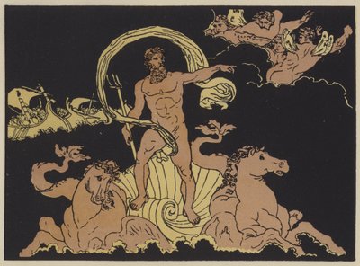 Netuno acalmando as ondas (lito colorido) de English School
