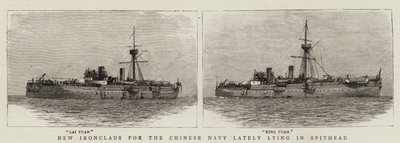 Novo Ironclads para a Marinha chinesa recentemente deitado em Spithead (gravura) de English School