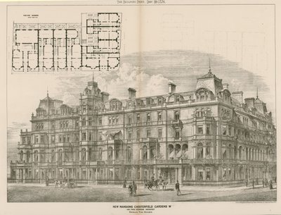 Novas mansões, Chesterfield Gardens, Londres W, John Thomas Wimperis, arquiteto de English School
