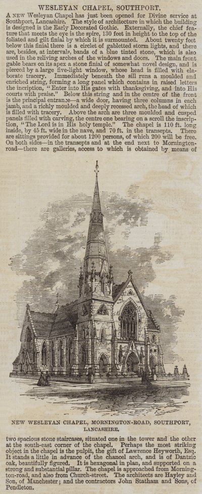 New Wesleyan Chapel, Mornington-Road, Southport, Lancashire (gravura) de English School
