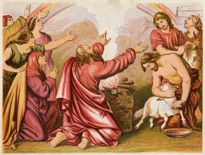 O sacrifício de Noé (litografia a cores) de English School