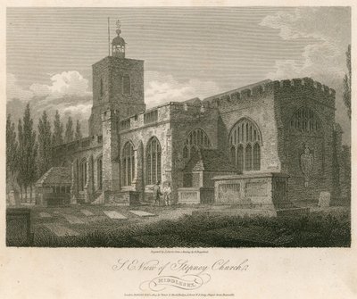 Vista nordeste da igreja de Stepney, Londres de English School
