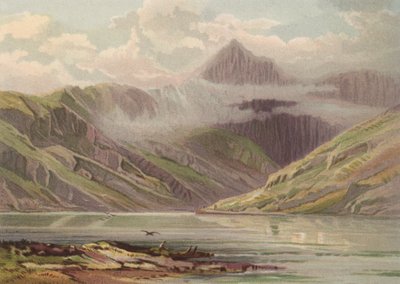 Norte do País de Gales, Snowdon de Llyn Llydaw (cor litho) de English School