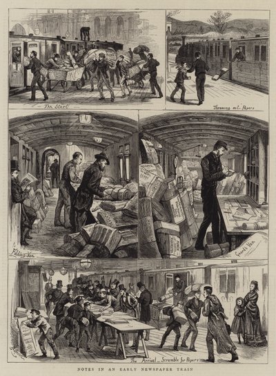 Notas em um Trem de Jornais Antigos (gravura) de English School