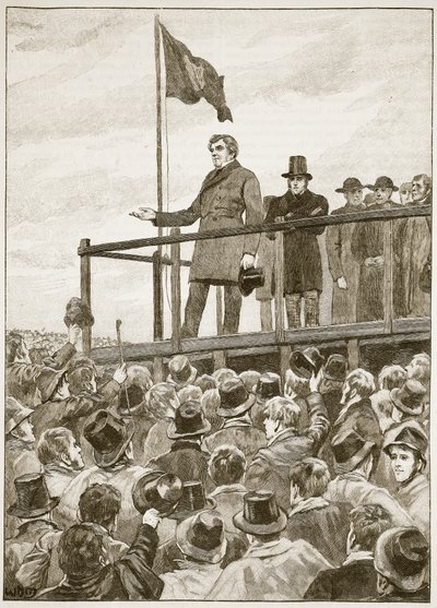 OConnell na reunião em Trim, 1843, ilustração da história ilustrada de Cassells da Inglaterra (foto sépia) de English School