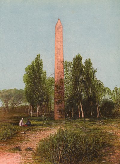 Obelisco em Heliópolis, On, Aven ou Bethshemesh, Génesis XLI, 45_Jer XLIII,13_Eze XXX17 (litografia a cores) de English School