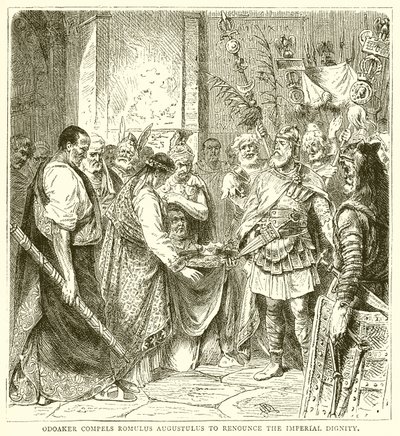 Odoaker compele Romulus Augustulus a renunciar à dignidade imperial de English School