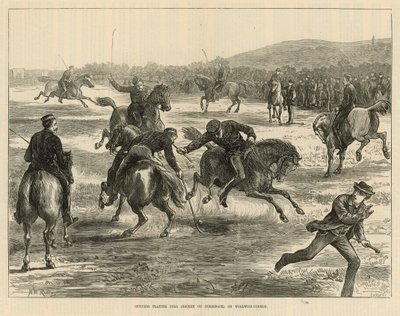 Policiais jogando polo (hóquei a cavalo) no Woolwich Common de English School